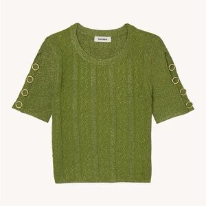 Sandro Olive Knit Top with Button Accents